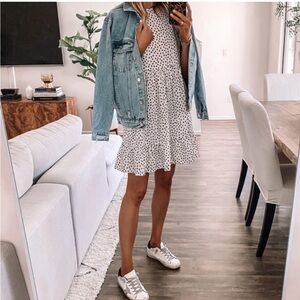 Fashion Jackson X The Drop Polka Dot Tiered Babydoll Dress White/Black NEW XS
